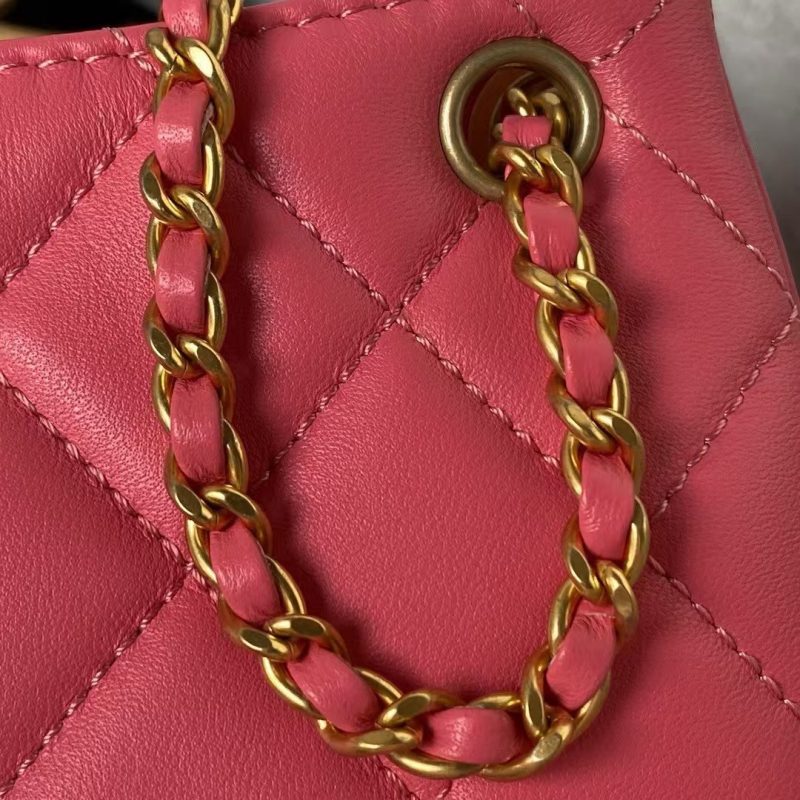 Chanel 24C Vintage Logo Small Quilted Lambskin Shoulder Bag AS4609 Dark Pink - Image 6