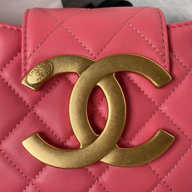 Chanel 24C Vintage Logo Small Quilted Lambskin Shoulder Bag AS4609 Dark Pink - Image 3