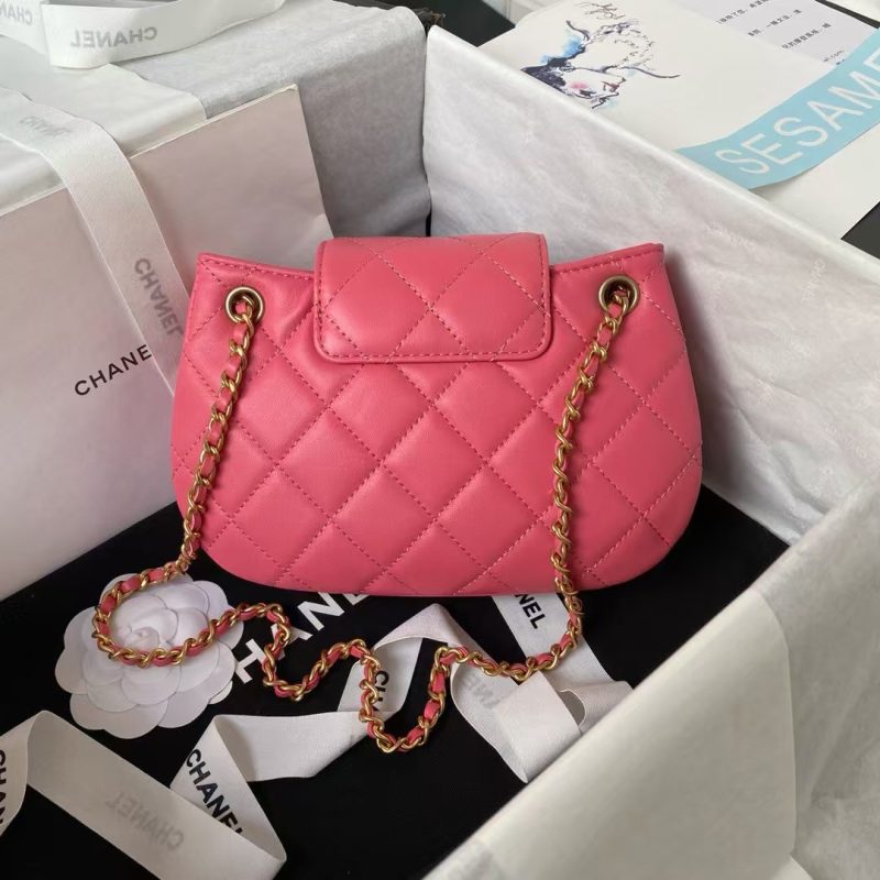 Chanel 24C Vintage Logo Small Quilted Lambskin Shoulder Bag AS4609 Dark Pink - Image 2