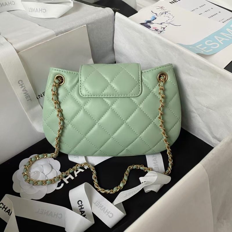 Chanel 24C Vintage Logo Small Quilted Lambskin Shoulder Bag AS4609 Green - Image 2