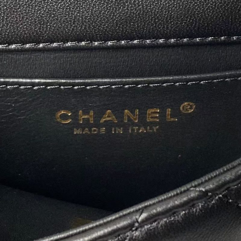 Chanel AS4847 Mini Flap Bag With Top Handle Lambskin Resin Black - Image 9