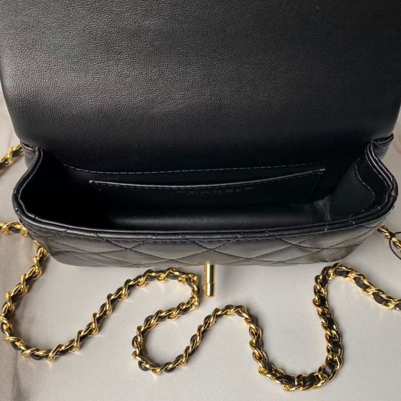 Chanel AS4847 Mini Flap Bag With Top Handle Lambskin Resin Black - Image 5