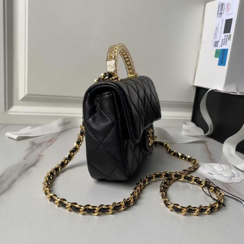 Chanel AS4847 Mini Flap Bag With Top Handle Lambskin Resin Black - Image 4
