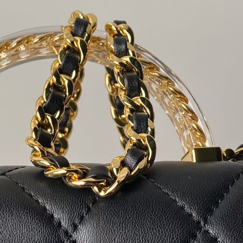 Chanel AS4847 Mini Flap Bag With Top Handle Lambskin Resin Black - Image 7