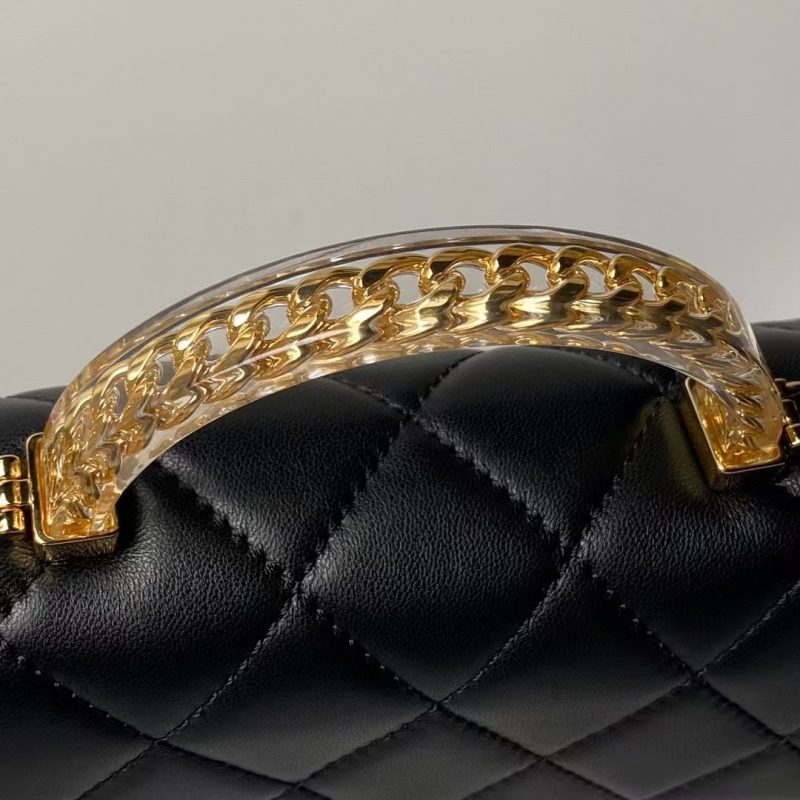 Chanel AS4847 Mini Flap Bag With Top Handle Lambskin Resin Black - Image 8