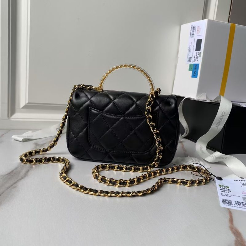 Chanel AS4847 Mini Flap Bag With Top Handle Lambskin Resin Black - Image 2