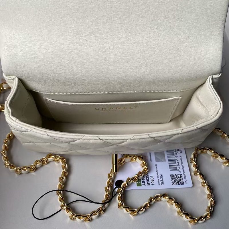 Chanel AS4847 Mini Flap Bag With Top Handle Lambskin Resin White - Image 7