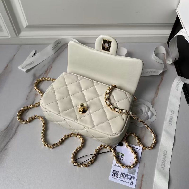 Chanel AS4847 Mini Flap Bag With Top Handle Lambskin Resin White - Image 5