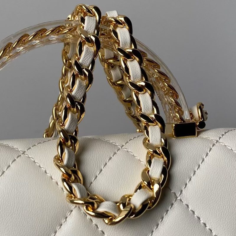Chanel AS4847 Mini Flap Bag With Top Handle Lambskin Resin White - Image 6