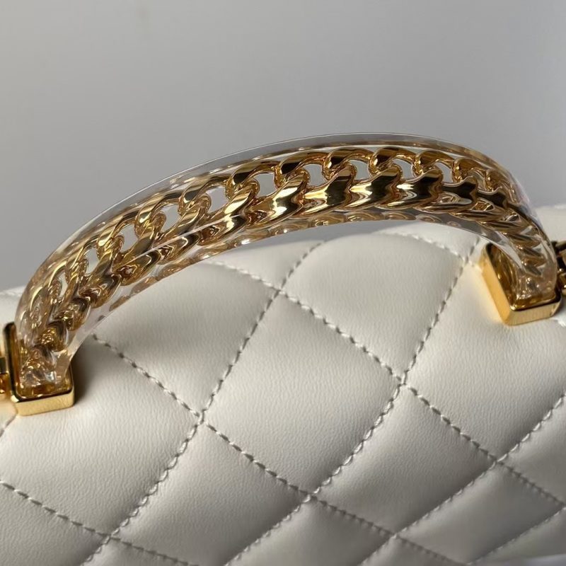 Chanel AS4847 Mini Flap Bag With Top Handle Lambskin Resin White - Image 3