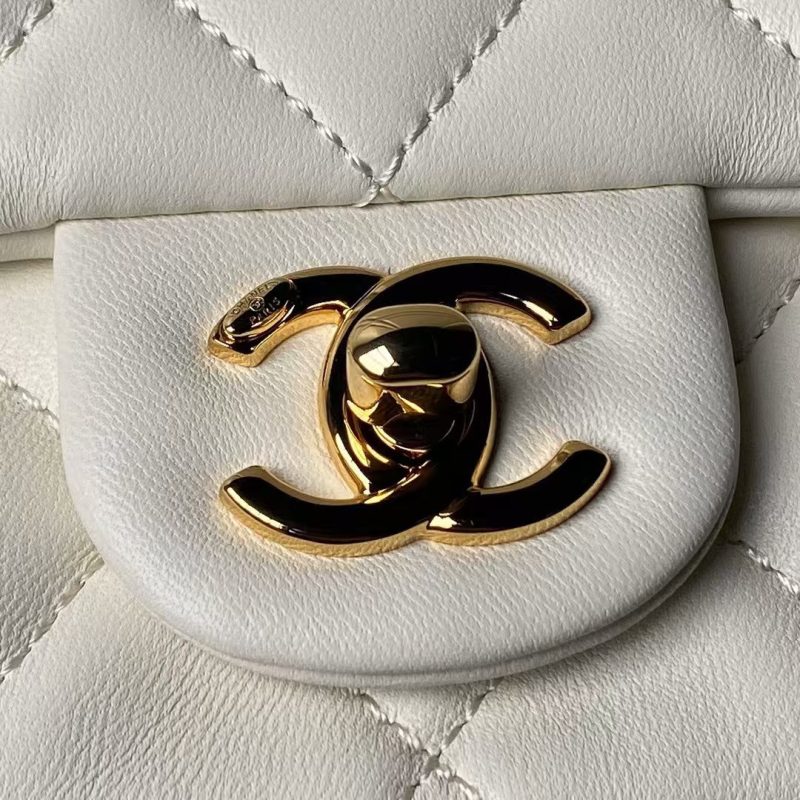 Chanel AS4847 Mini Flap Bag With Top Handle Lambskin Resin White - Image 4