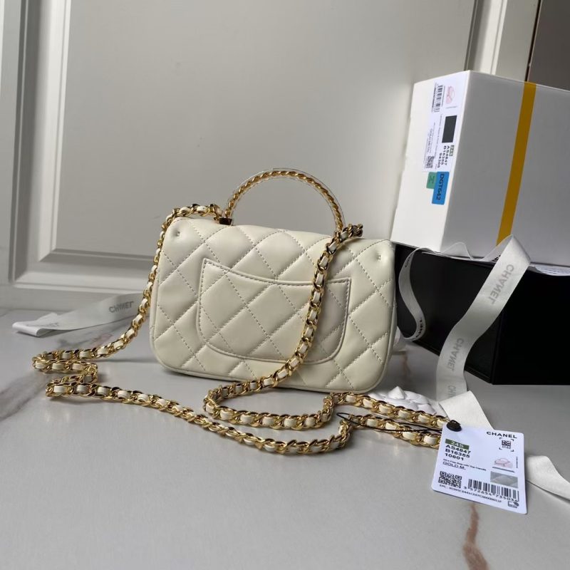Chanel AS4847 Mini Flap Bag With Top Handle Lambskin Resin White - Image 2