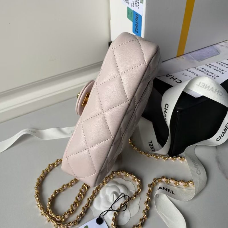 Chanel AS4847 Mini Flap Bag With Top Handle Lambskin Resin Pink - Image 4