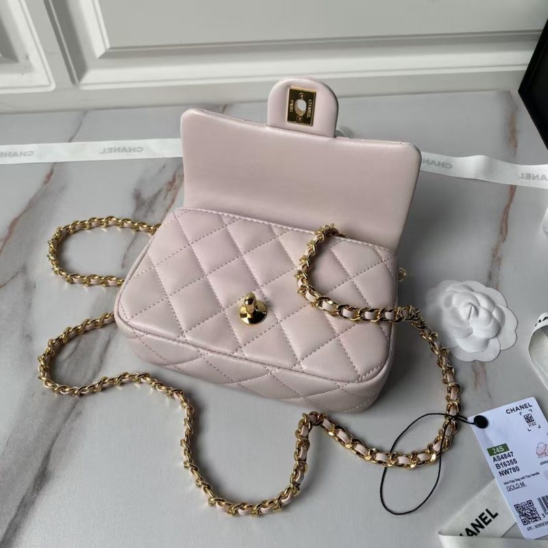 Chanel AS4847 Mini Flap Bag With Top Handle Lambskin Resin Pink - Image 3