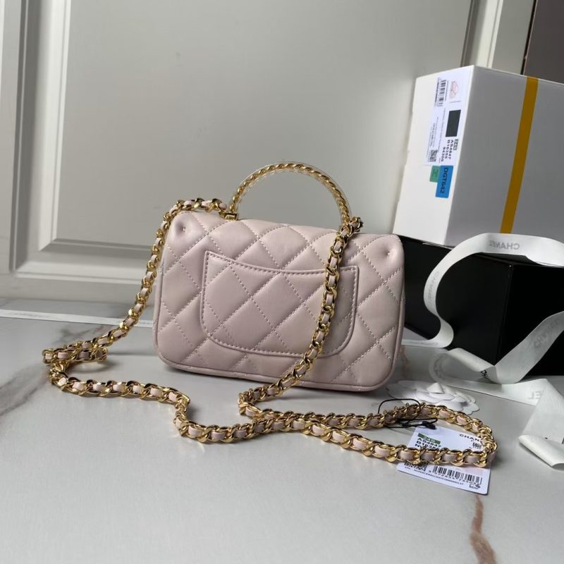 Chanel AS4847 Mini Flap Bag With Top Handle Lambskin Resin Pink - Image 2