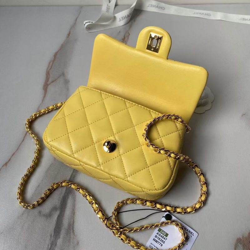 Chanel AS4847 Mini Flap Bag With Top Handle Lambskin Resin Yellow - Image 4
