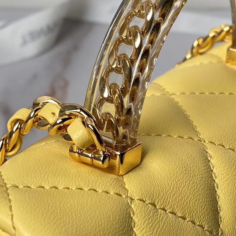 Chanel AS4847 Mini Flap Bag With Top Handle Lambskin Resin Yellow - Image 5