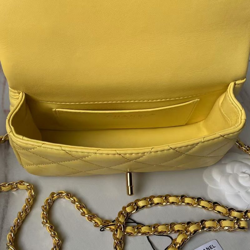 Chanel AS4847 Mini Flap Bag With Top Handle Lambskin Resin Yellow - Image 8