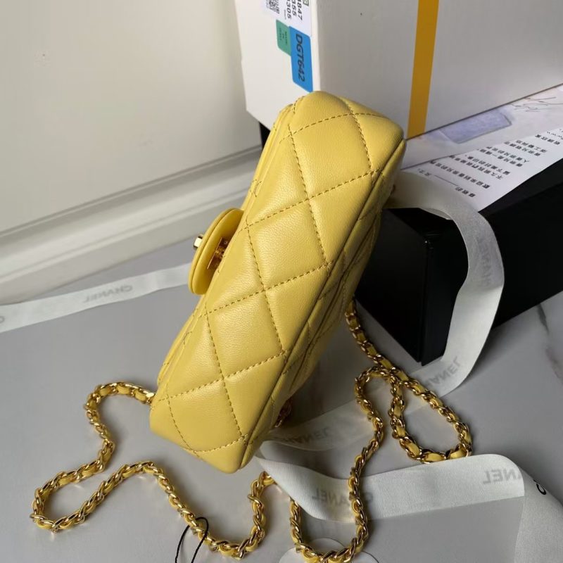 Chanel AS4847 Mini Flap Bag With Top Handle Lambskin Resin Yellow - Image 6