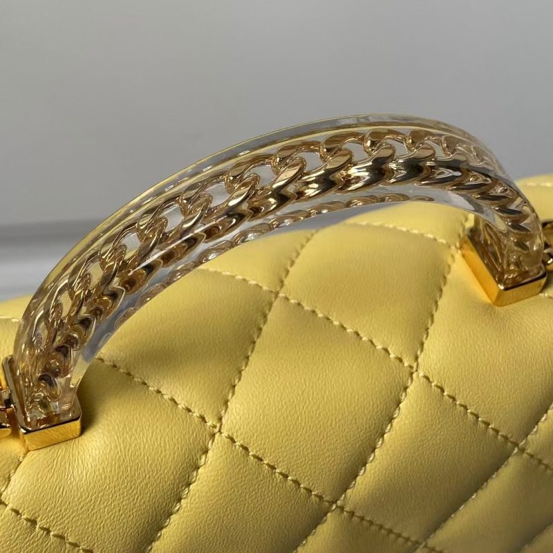Chanel AS4847 Mini Flap Bag With Top Handle Lambskin Resin Yellow - Image 7