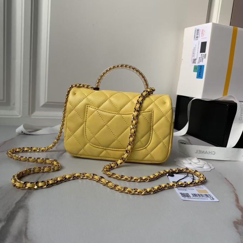 Chanel AS4847 Mini Flap Bag With Top Handle Lambskin Resin Yellow - Image 2