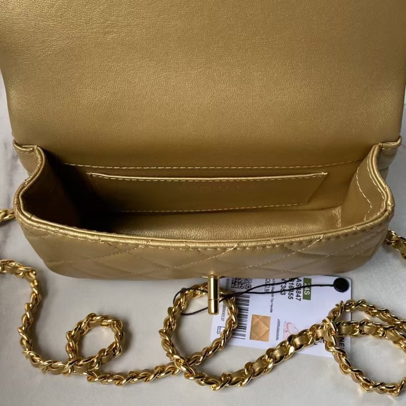 Chanel AS4847 Mini Flap Bag With Top Handle Lambskin Resin Gold - Image 8