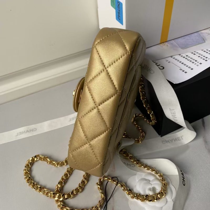 Chanel AS4847 Mini Flap Bag With Top Handle Lambskin Resin Gold - Image 4