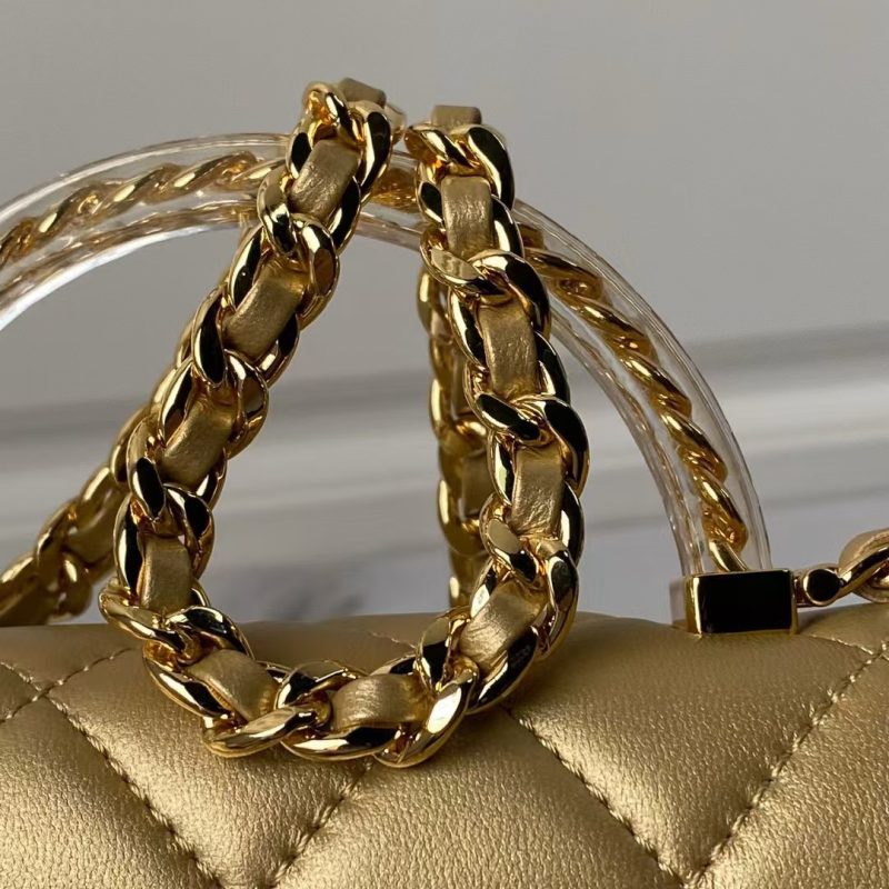 Chanel AS4847 Mini Flap Bag With Top Handle Lambskin Resin Gold - Image 5