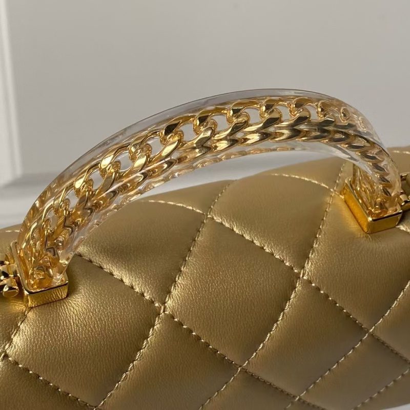 Chanel AS4847 Mini Flap Bag With Top Handle Lambskin Resin Gold - Image 6