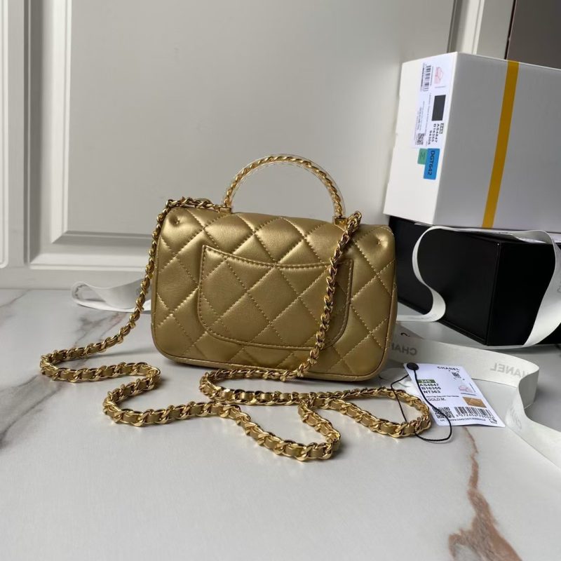 Chanel AS4847 Mini Flap Bag With Top Handle Lambskin Resin Gold - Image 2