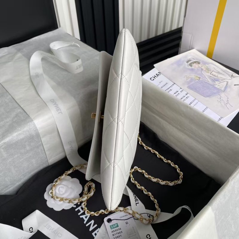 Chanel 24B AS5038 Lambskin Clutch White - Image 5