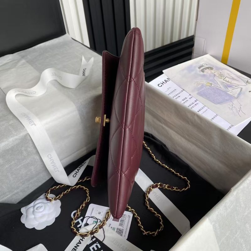 Chanel 24B AS5038 Lambskin Clutch Burgundy - Image 5