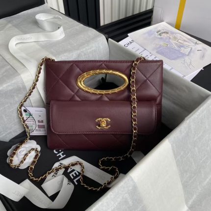 Chanel 24B AS5038 Lambskin Clutch Burgundy