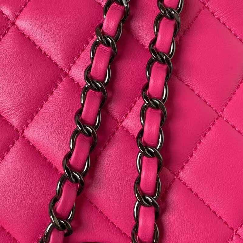 Chanel 24C AS4579 Star Bag Fuchsia and Black Satin Black Metal Hardware - Image 6