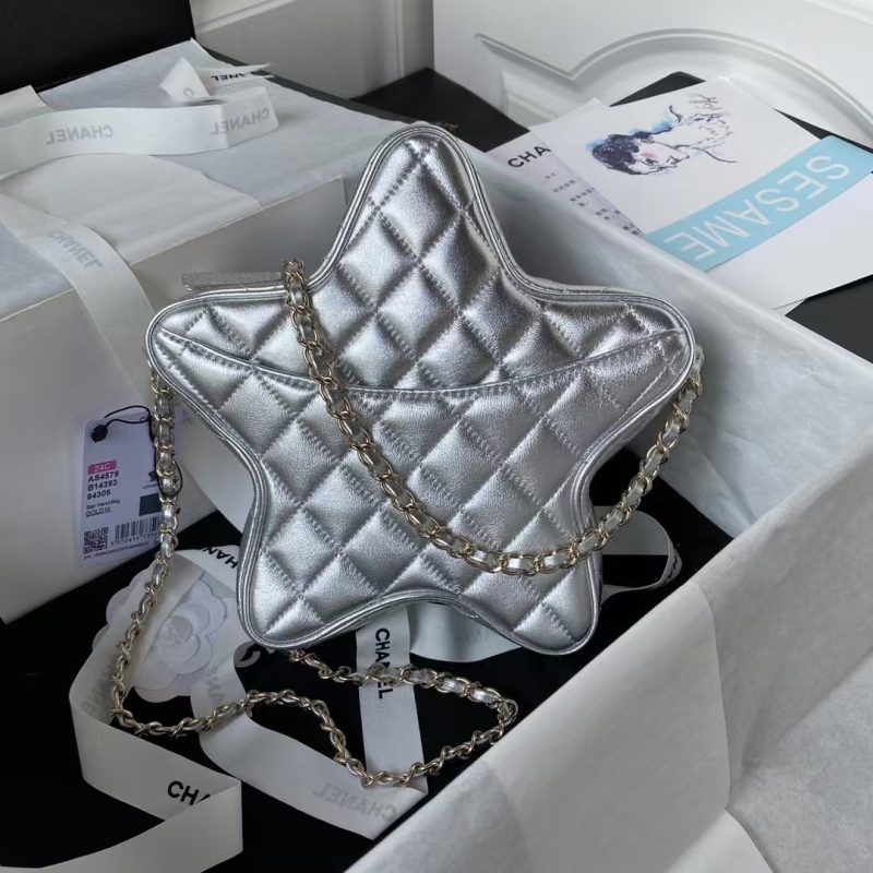 Chanel 24C AS4579 Star Bag Metallic Silver Lambskin Gold Hardware - Image 2