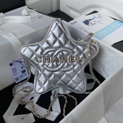 Chanel 24C AS4579 Star Bag Metallic Silver Lambskin Gold Hardware