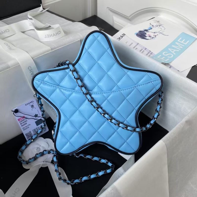 Chanel 24C AS4579 Star Bag Sky Blue and Black Satin Black Metal Hardware - Image 2