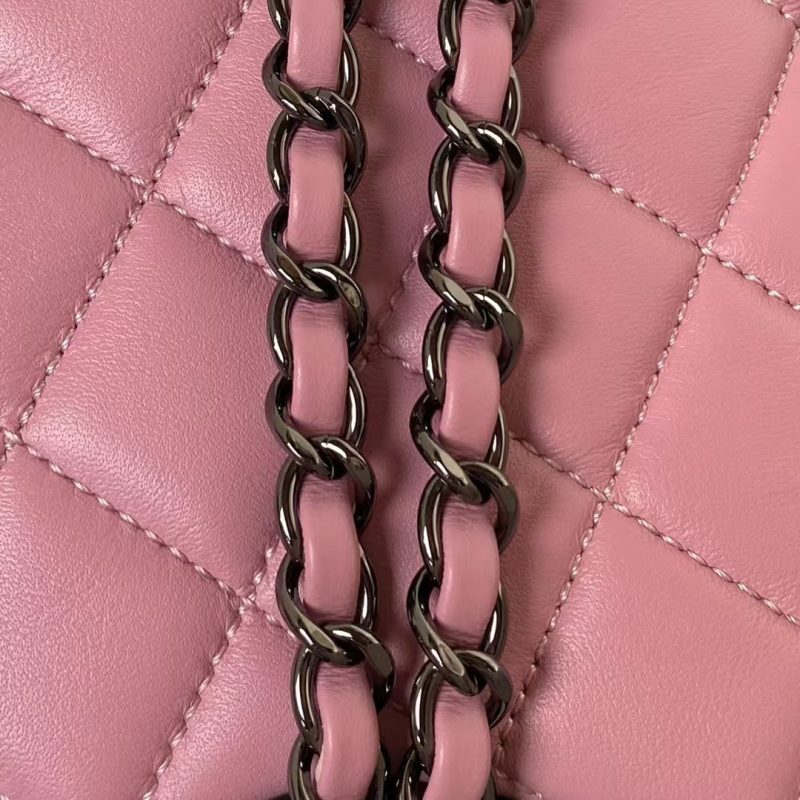 Chanel 24C AS4579 Star Bag Pink and Black Satin Black Metal Hardware - Image 5
