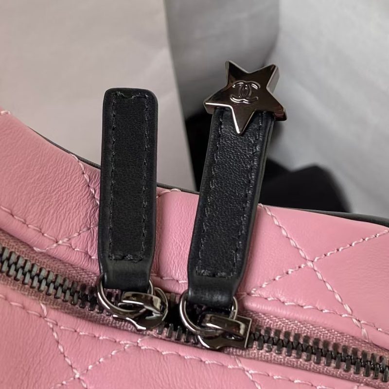Chanel 24C AS4579 Star Bag Pink and Black Satin Black Metal Hardware - Image 6
