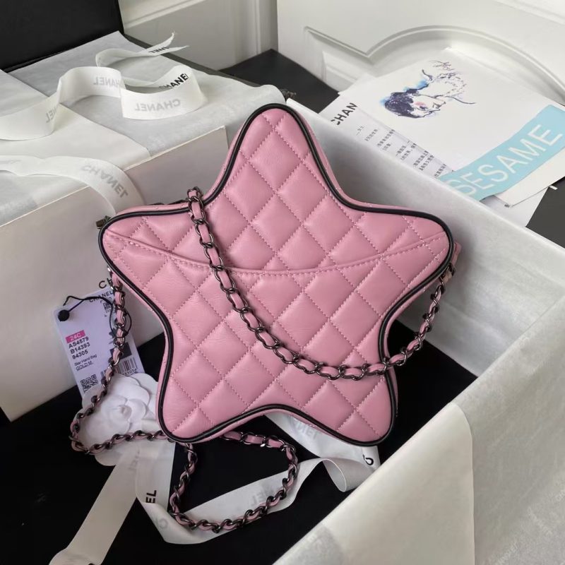 Chanel 24C AS4579 Star Bag Pink and Black Satin Black Metal Hardware - Image 2