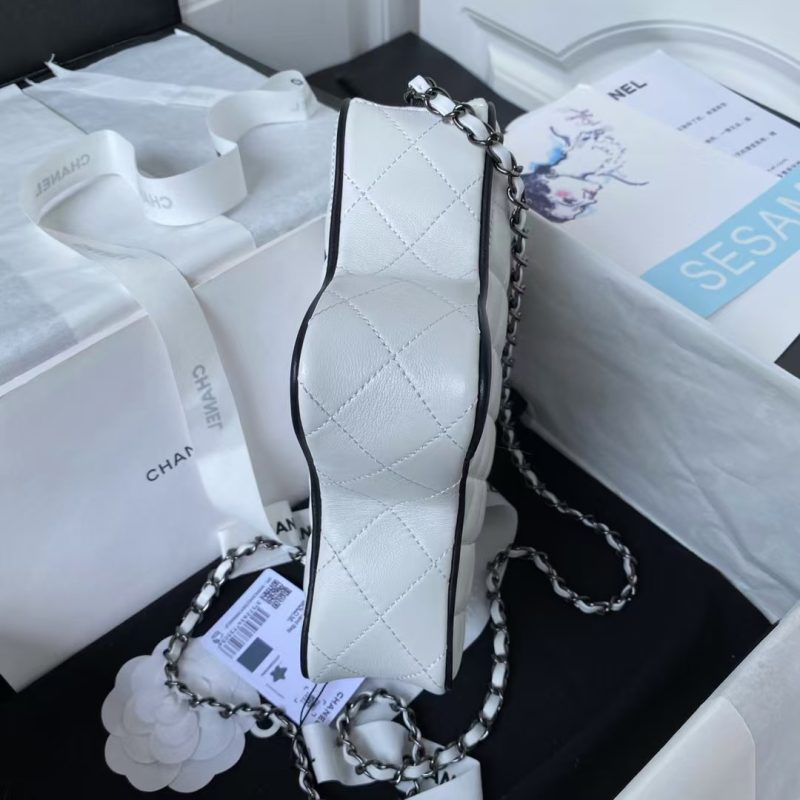 Chanel 24C AS4579 Star Bag White and Black Satin Black Metal Hardware - Image 5