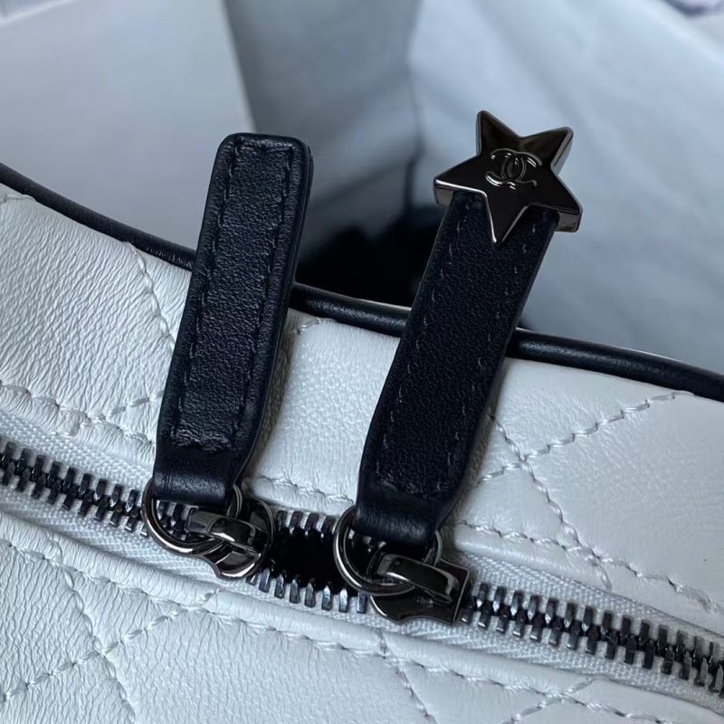 Chanel 24C AS4579 Star Bag White and Black Satin Black Metal Hardware - Image 6