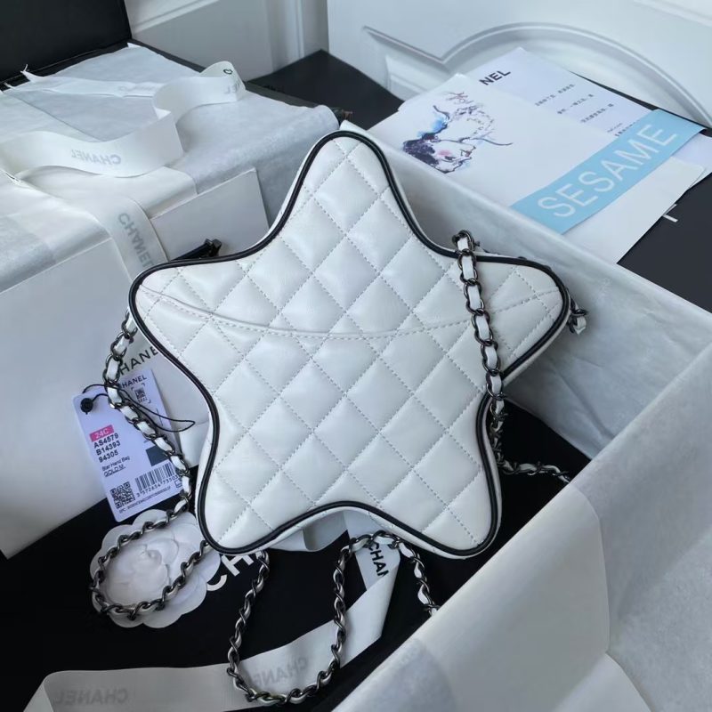 Chanel 24C AS4579 Star Bag White and Black Satin Black Metal Hardware - Image 2