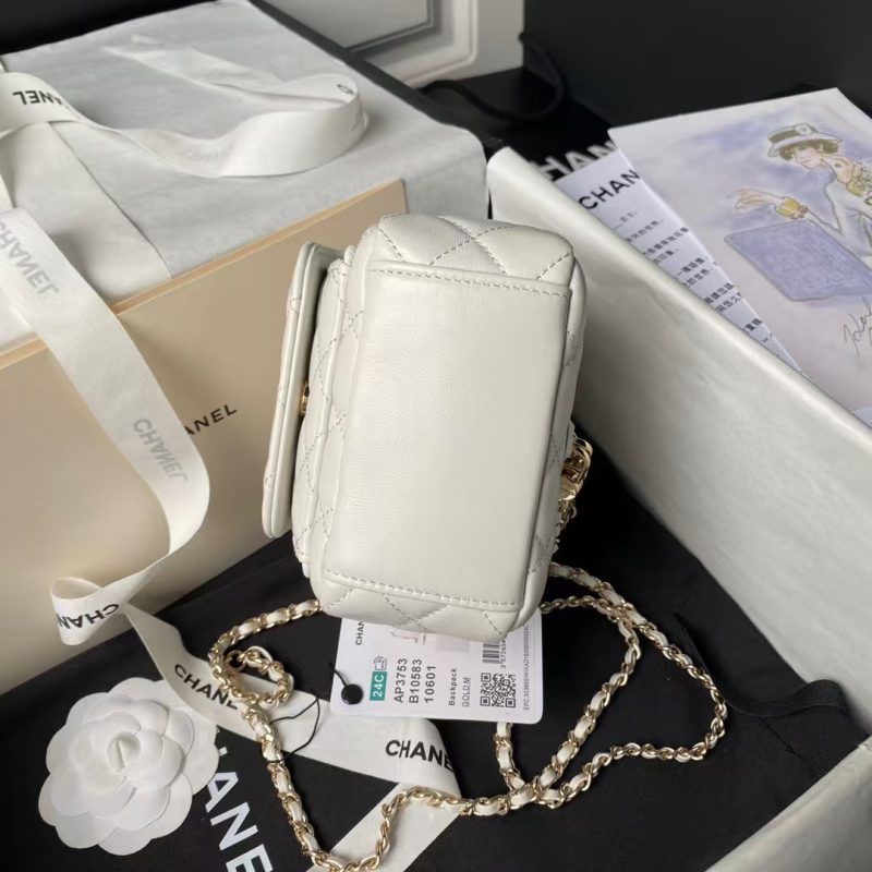 Chanel 24C AP3573 Mini Backpack Lambskin Gold Metal White - Image 5