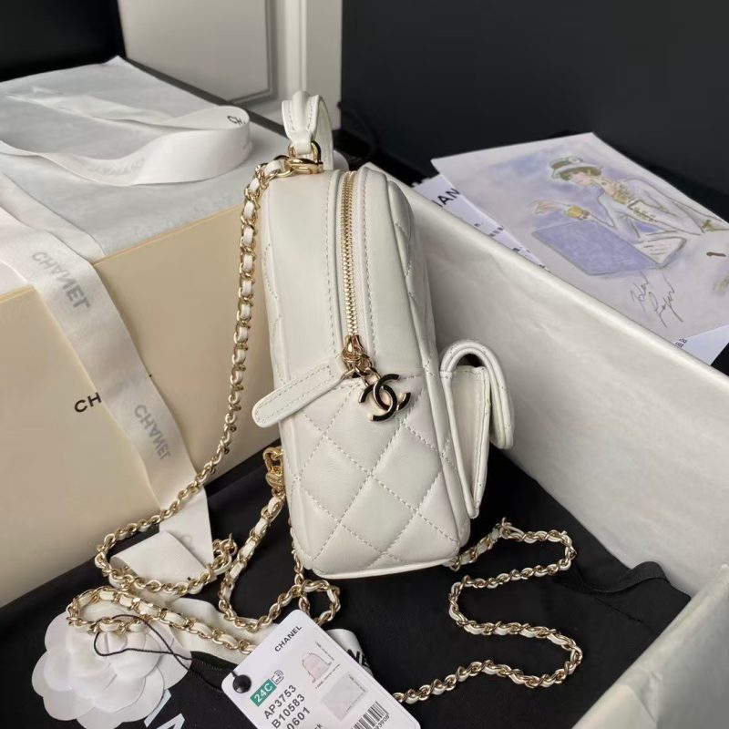 Chanel 24C AP3573 Mini Backpack Lambskin Gold Metal White - Image 6