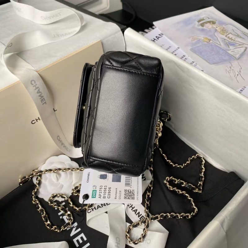 Chanel 24C AP3573 Mini Backpack Lambskin Gold Metal Black - Image 6