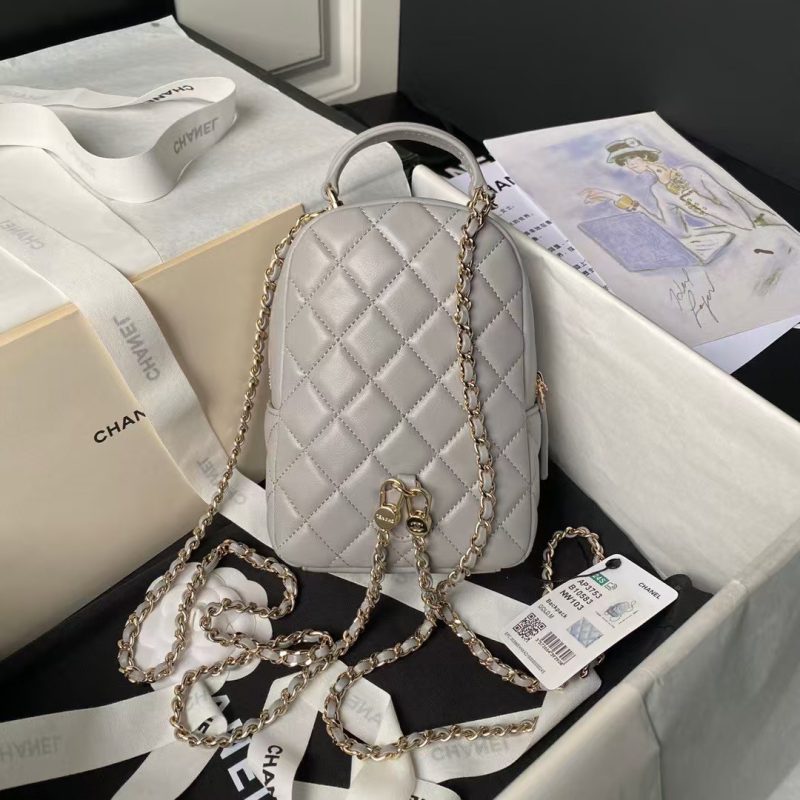 Chanel 24C AP3573 Mini Backpack Lambskin Gold Metal Grey - Image 2