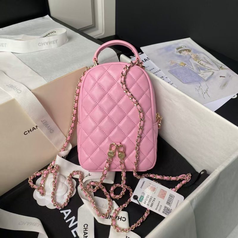 Chanel 24C AP3573 Mini Backpack Lambskin Gold Metal Pink - Image 2