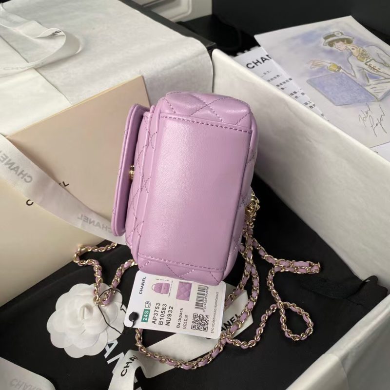 Chanel 24C AP3573 Mini Backpack Lambskin Gold Metal Purple - Image 6