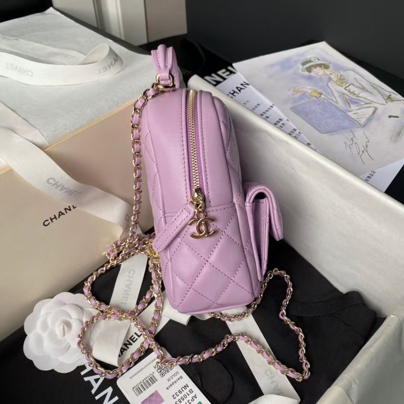 Chanel 24C AP3573 Mini Backpack Lambskin Gold Metal Purple - Image 8